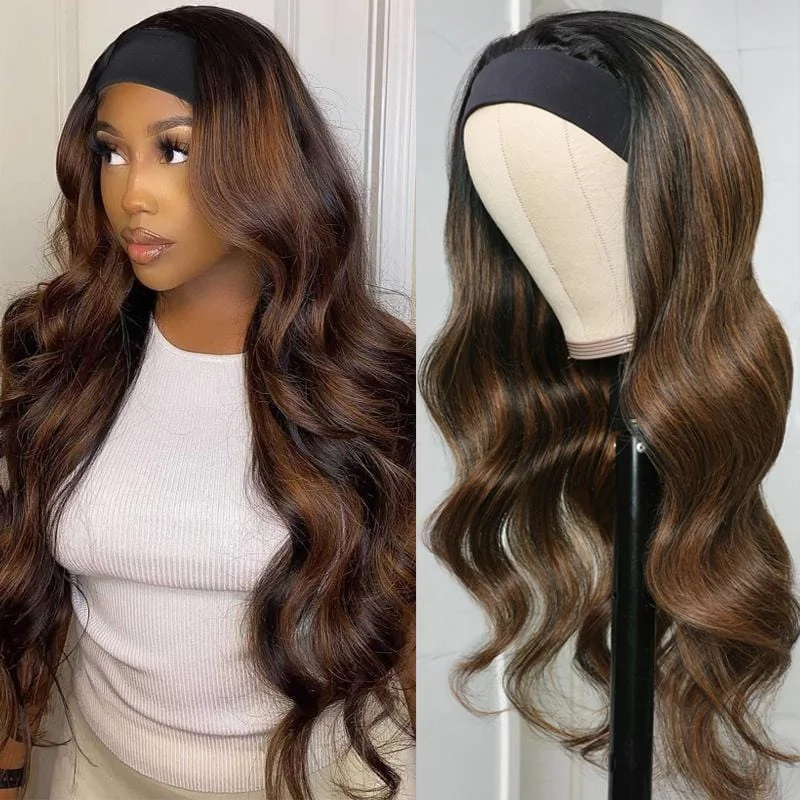 Virgin - human - hair wavy wig for the highest qualityKlaiyi Dark Roots Balayage Highlight Body Wave Headband Wigs 1B/30 Ombre Color Human Hair Wigs