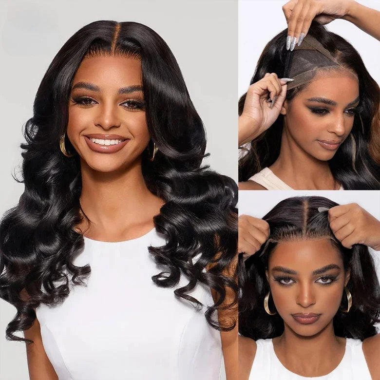 Wavy wig with a middle - part for a classic and elegant styleKlaiyi Magic Lace Wig Natural Black Body Wave Wig With 7x5 Replaceable Lace Closure