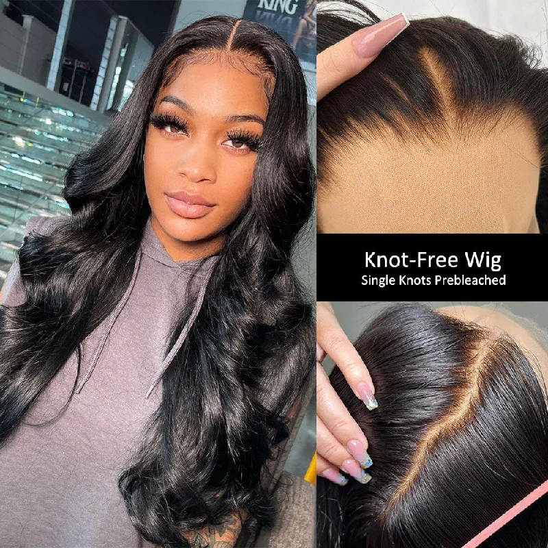 Heat - resistant wavy wig for easy styling at homeKNOT-FREE - 13x6 Skin Melt Lace Preplucked Human Hair Frontal Wig | Body Wave