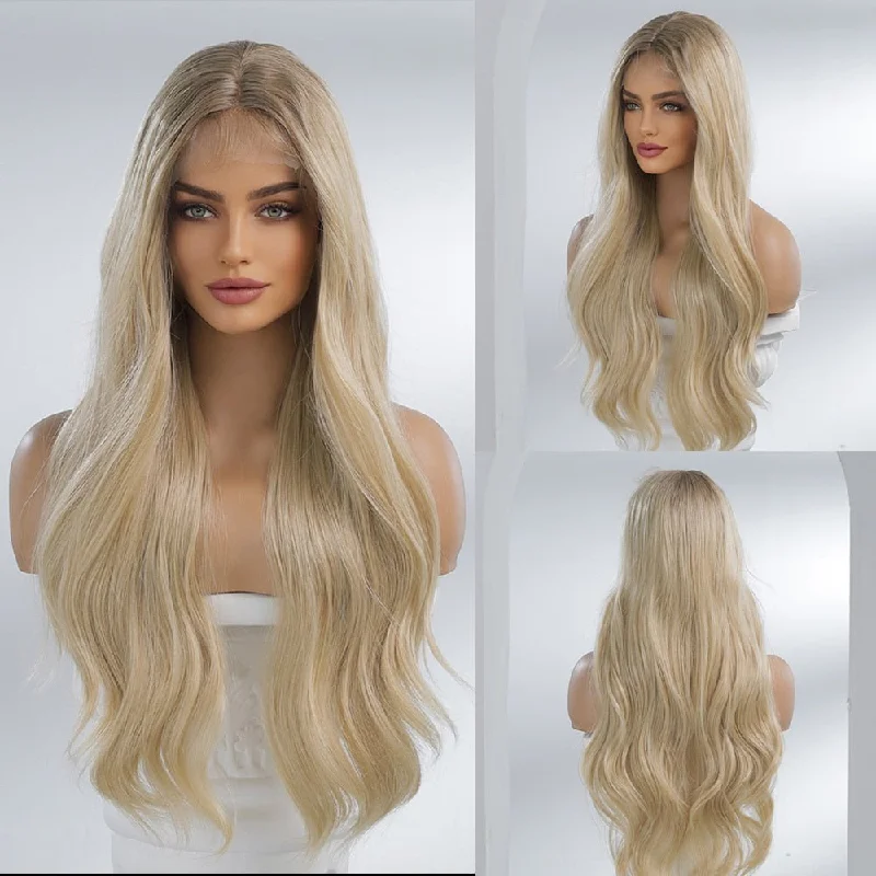 Lace - front wavy wig for a realistic hairlineLace Front Long Blonde Wig