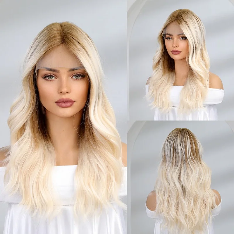 Long - length wavy wig with loose waves for a glamorous lookLace Front Short Brown White Blonde Wig