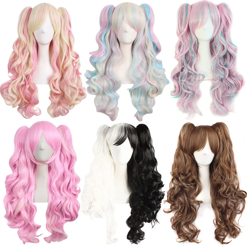 Heat - resistant curly wig for easy styling at homeLolita Anime Double Ponytail Wig yv31277