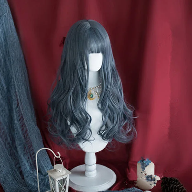 Curly wig in a platinum - blonde color for a bold and trendy lookLolita blue long curly hair yv30983