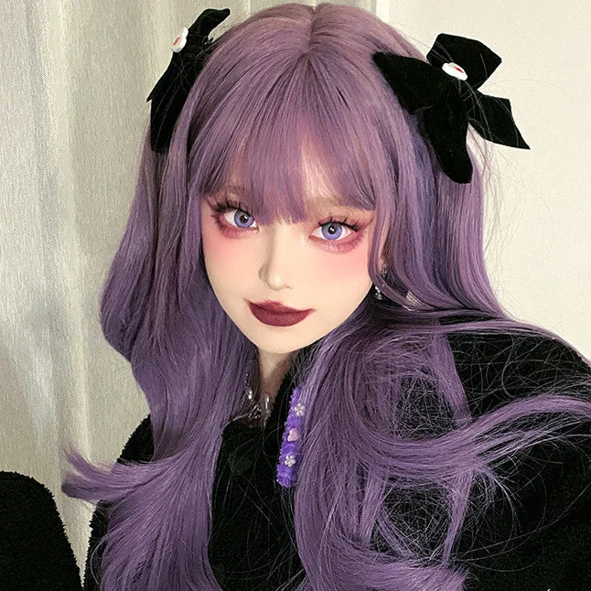 Curly wig in a platinum - blonde color for a bold and trendy looklolita cute purple long curly wig YV47391