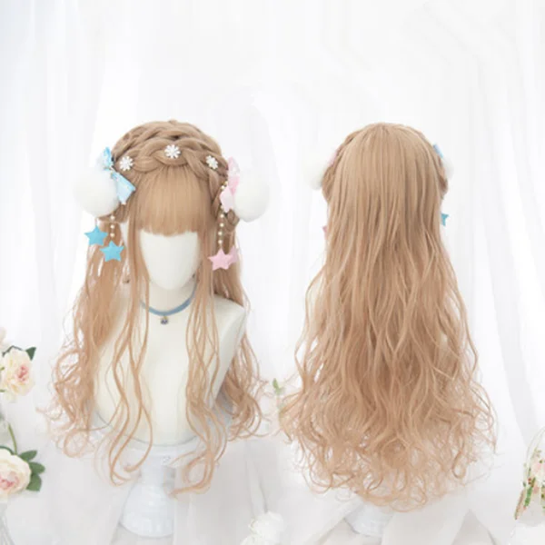 Curly wig with a natural - looking root for a more realistic lookLolita gold long roll wig yv42349