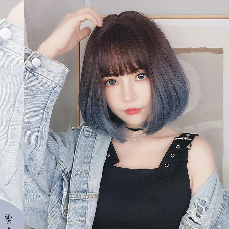 Short wig with a side - swept bang for a sophisticated and flattering stylelolita gradient cute wig yv43101