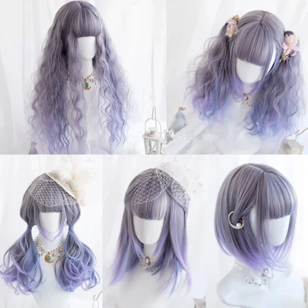 Platinum - blonde short wig for a trendy and eye - catching styleLolita gradient wig yv42579