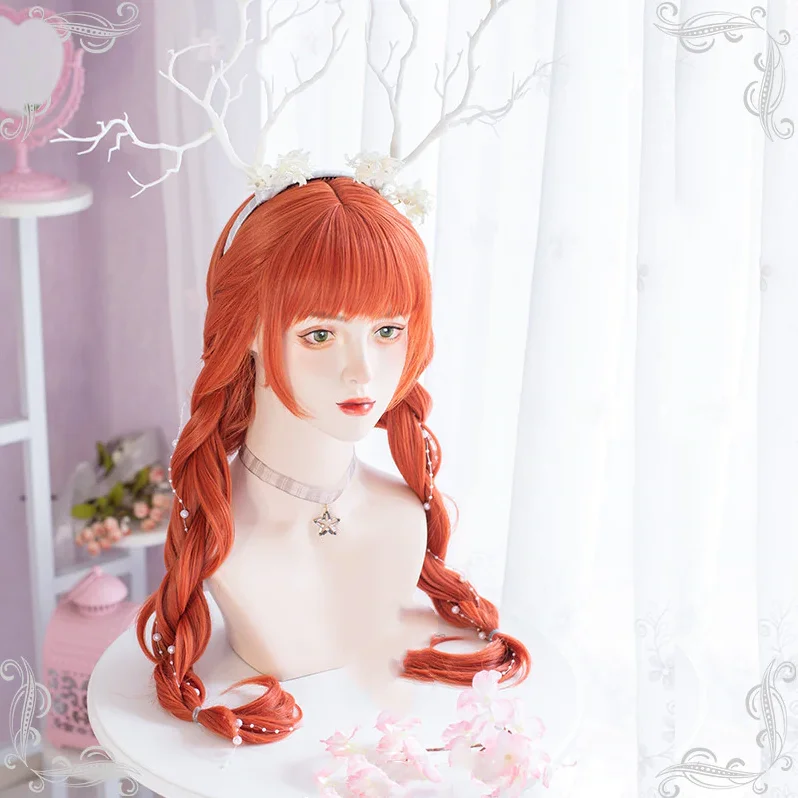 Curly wig with a middle - part for a classic and elegant stylelolita orange long curly wig yv30720