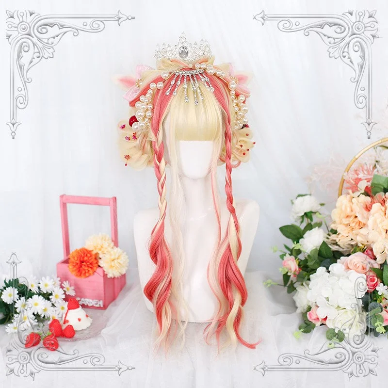 Curly wig in a platinum - blonde color for a bold and trendy lookLolita water ripple long curly wig YV43797