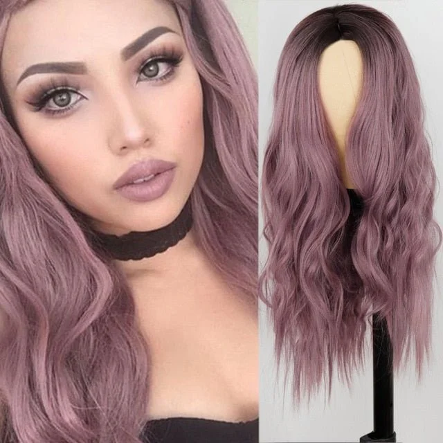 Virgin - human - hair wavy wig for the highest qualityLong Purple Wavy Hairstyle Synthetic Wigs