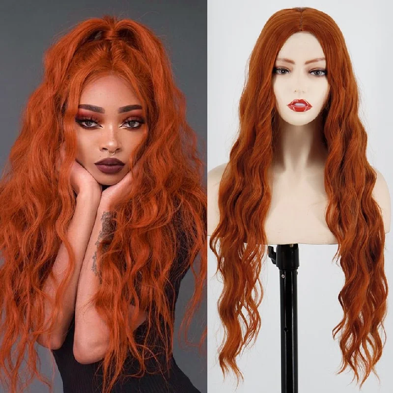 Human - hair wavy wig for a natural and luxurious feelLong Red Wavy Hairstyle Synthetic Wigs