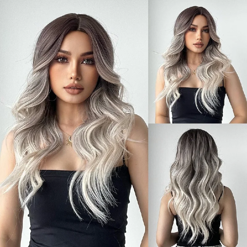 Ombre wavy wig with a seamless color blendLong Wavy As Blonde White Ombre Synthetic Wig