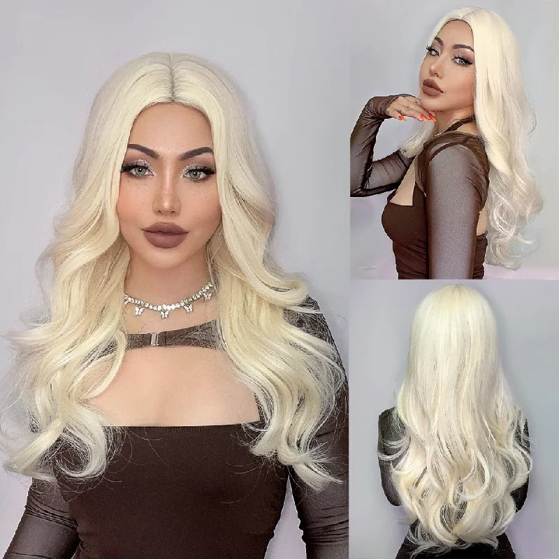 Ombre wavy wig with a seamless color blendLong Wavy Blonde Synthetic Wigs