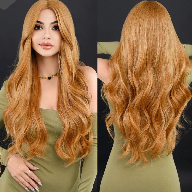 Wavy wig with a water - wave texture for a unique and stylish choiceLong Wavy Ginger Copper Synthetic Wig