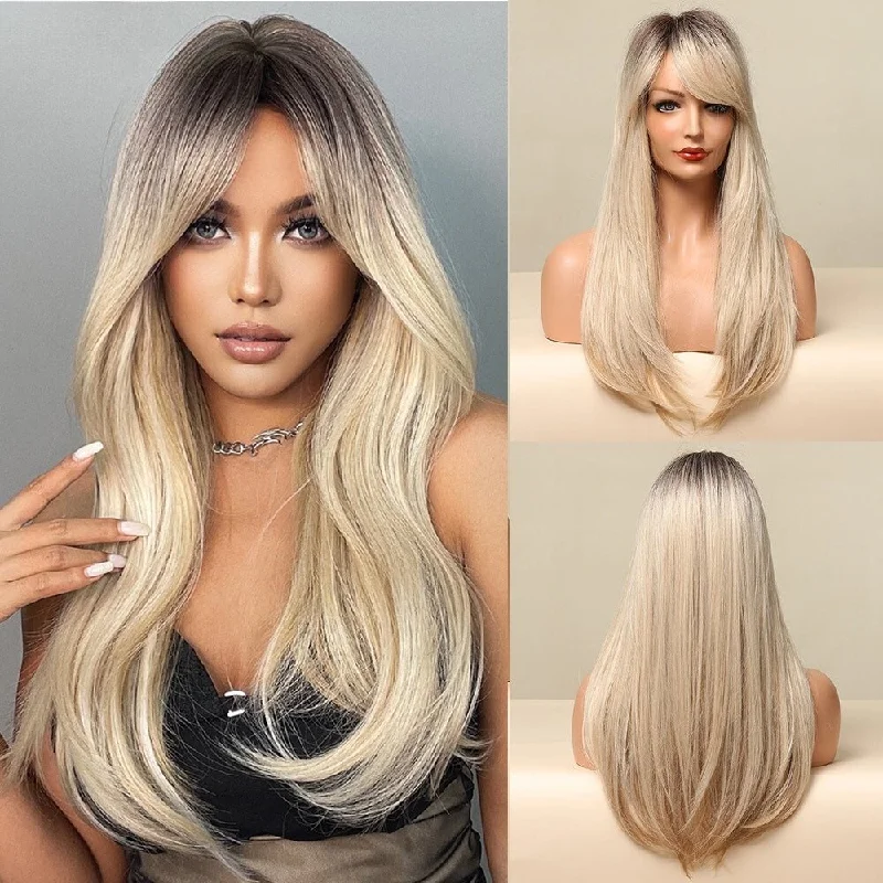 Long - length wavy wig with loose waves for a glamorous lookLong Wavy Light Blonde Synthetic Wigs