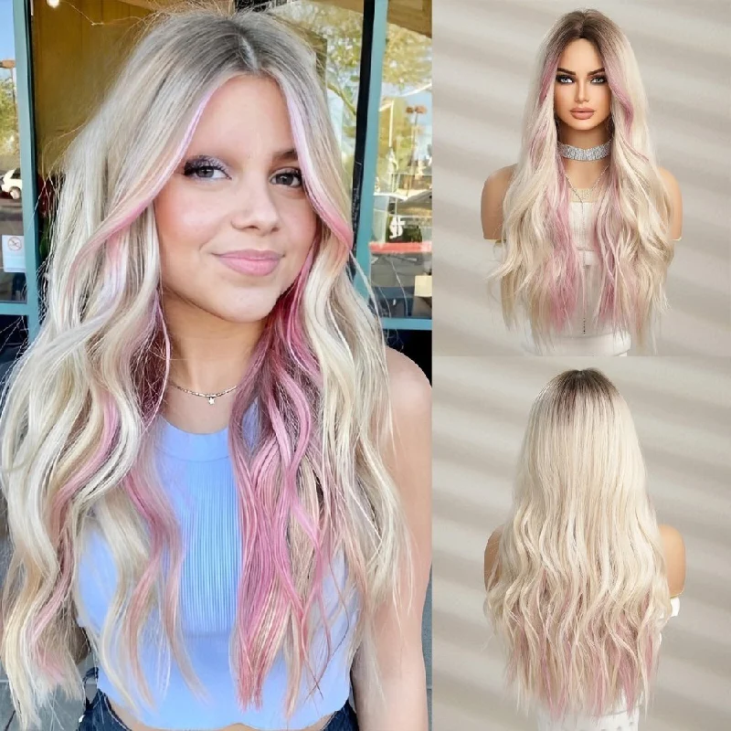 Ombre wavy wig with a seamless color blendLong Wavy Synthetic Ombre Wigs