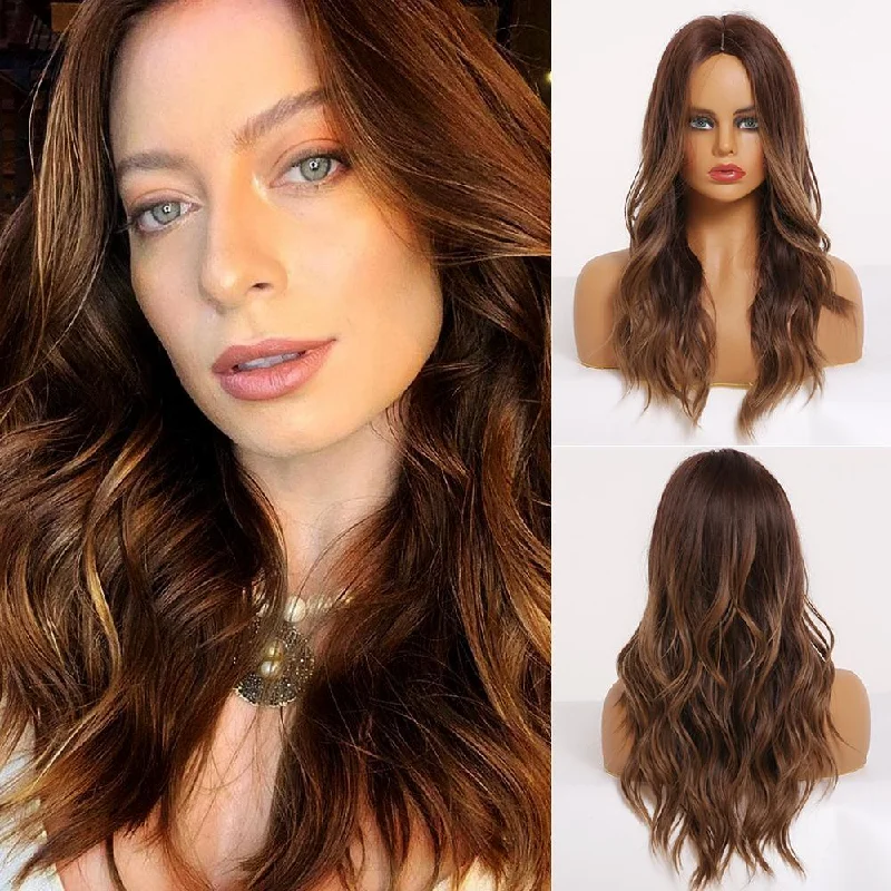 Curly wig with a middle - part for a classic and elegant style2 Shades Natural Wavy Carlifornia Collection Synthetic Wig - Ginger