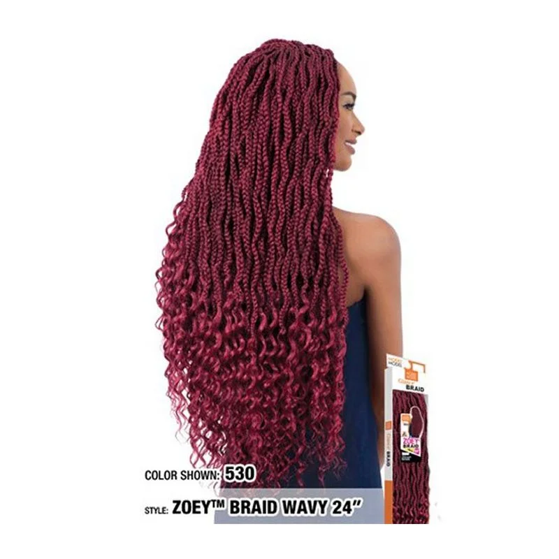 Braid & Plait Hair Extensions in a Burgundy Color for a Bold and Unique LookModel Model Crochet Glance ZOEY BRAID WAVY 24"