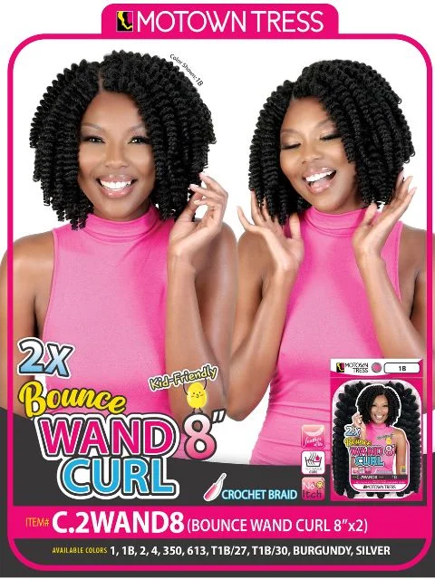 Long - Length Braid & Plait Hair Extensions for a Dramatic and Glamorous StyleMotown Tress 2X Bounce Wand Curl  Crochet Braid 8"  C.2WAND8