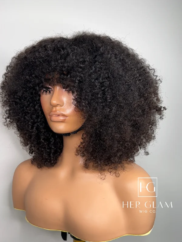 Human - hair curly wig with a bouncy and natural movementAMARA 14” KINKY  CURLY HD 5*5 LACE