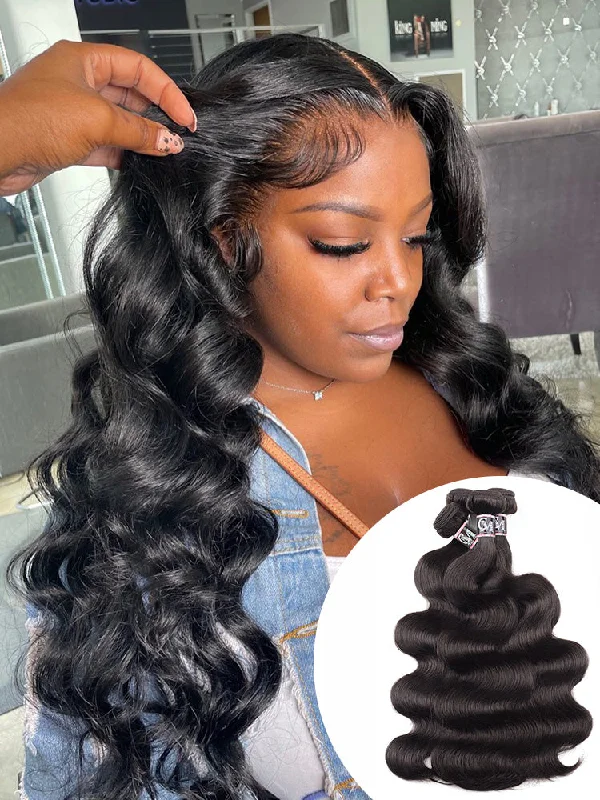 Wavy wig with a silk - base cap for a comfortable and smooth feelNatural Black Body Wave Bundles 1/3/4Pcs Hair Extensions