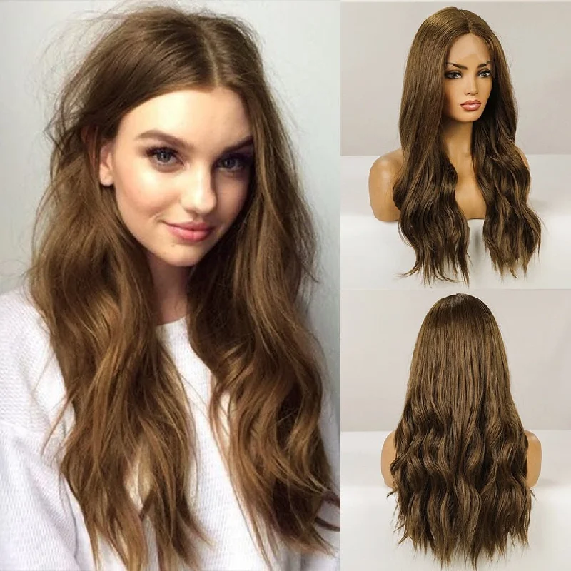 Wavy wig with a middle - part for a classic and elegant styleNatural Brown Lace Front Wig