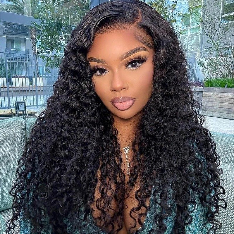 Curly wig with a side - swept bang for a sophisticated lookNatural Color Curly Wig 4x4/13x4/13x6 Transparent Pre Cut Lace Wigs 180% Density