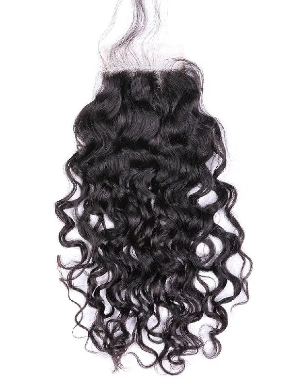 Wavy wig with a 180 - density for a full and thick appearanceNatural Wave Virgin Curly Hair Black Color 5x5 Lace Closure, 4x4 Lace Closure