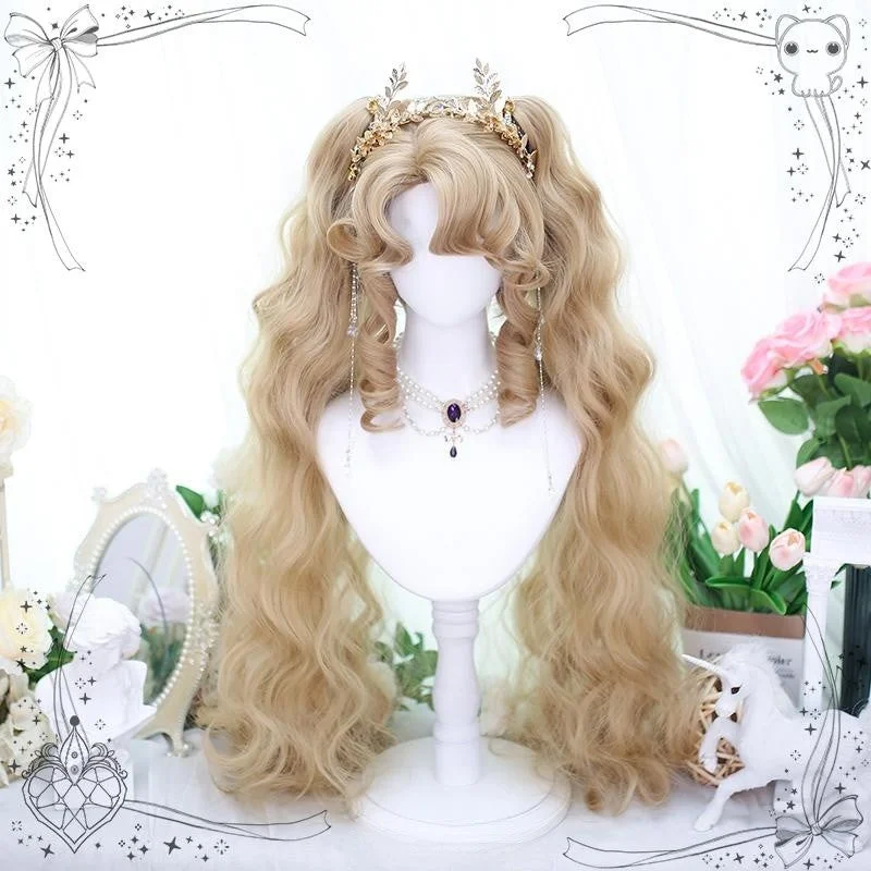 Ombre curly wig with a seamless color blendOil Painting Style Double Ponytail Natural Wig YV476015