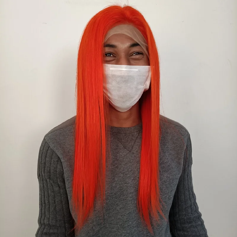 Short wig with a geometric pattern for a unique and fashion - forward designPeruvian Hair Dark Orange Color Straight Lace Front wig