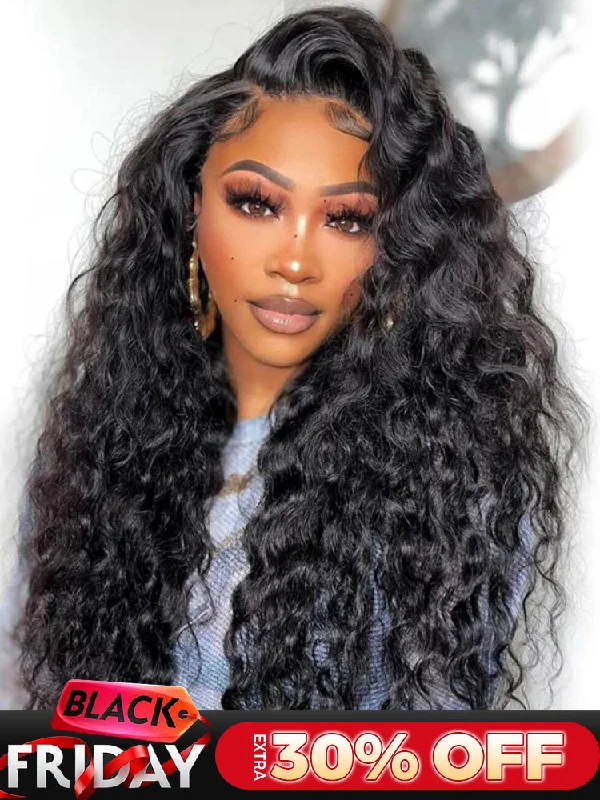 Human - hair wavy wig for a natural and luxurious feelCurlyMe 360 Fit Pre-Cut Lace Wear Go Pre-Bleached Loose Deep Wave Human Hair Pre-Plucked Wig