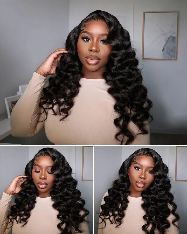 Wavy wig with a pre - bleached knot for a natural - looking scalpPre-Cut 10x6 Parting Max Lace Loose Wave Easy-Wear Pre-Bleached Knots Natural Black Human Hair Wigs