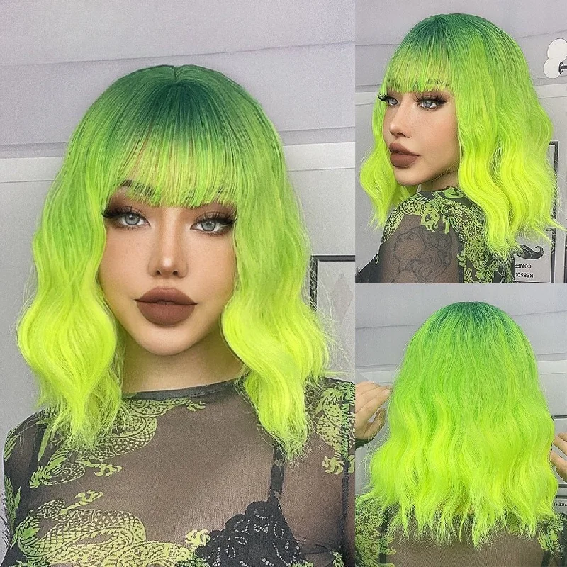 Virgin - human - hair wavy wig for the highest qualityLight Green Short Bob Wave Synthetic Wigs