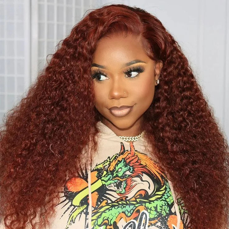 Curly wig in a platinum - blonde color for a bold and trendy lookReddish Brown Curly Wig Transparent Lace Front Wigs 4*4/13*4/13*6 Lace Human Hair Wig