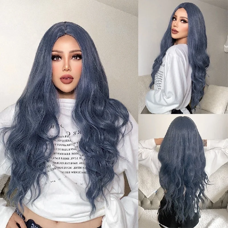 Lace - front wavy wig for a realistic hairlineSoft Long Wavy Synthetic Wigs