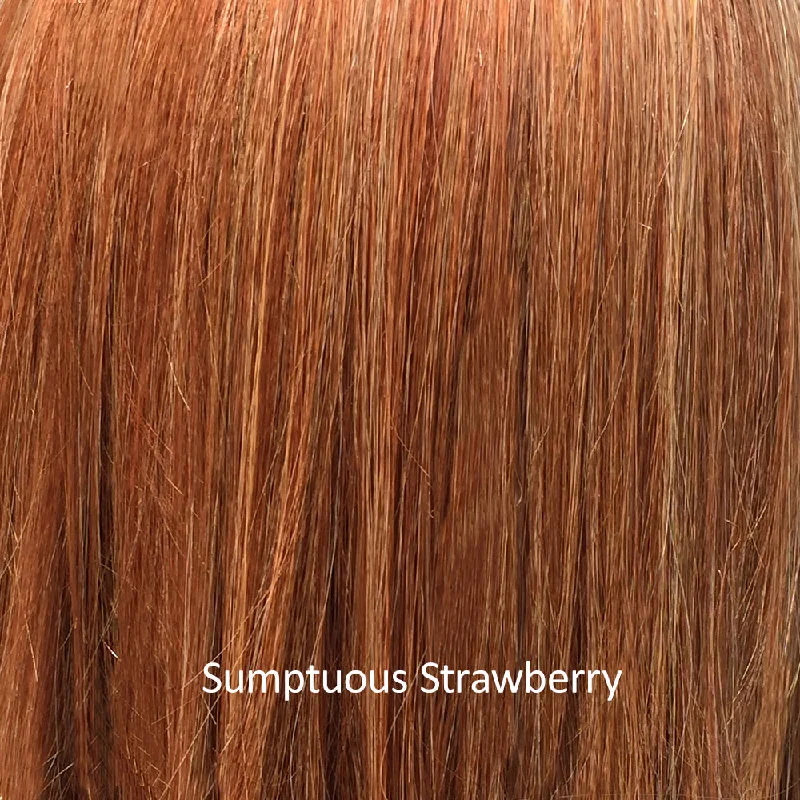 Sumptuous Strawberry | 6R/144/88B | a hybrid of pure red, strawberry blonde, hint of paprika, and honey with some copper undertone with medium brown root colors, and honey blonde hues