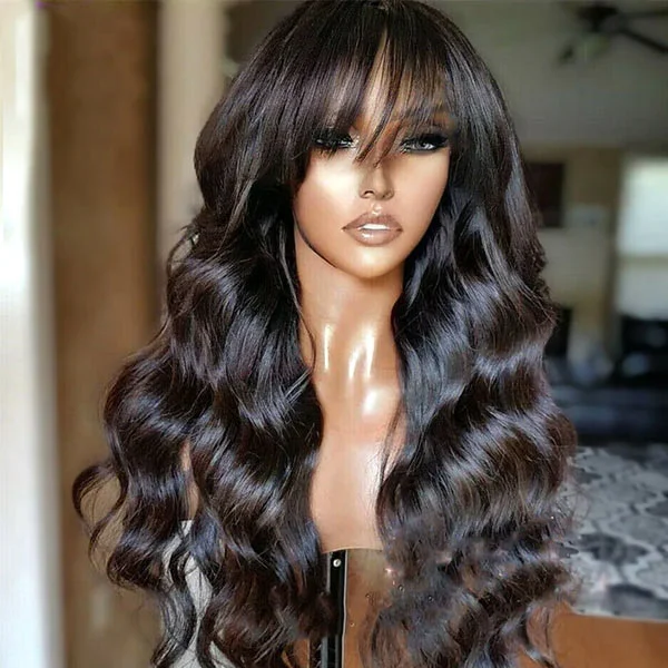 Ombre wavy wig with a seamless color blend$85 for 20" Throw on & Go Body Wave Wig with Bangs Cost-effective Wig 10A Human Hair