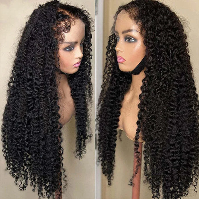 Synthetic curly wig with a tight - curl pattern for a natural lookType 4C Kinky Edge Curly Pre Plucked HD Lace Front Human Hair Wig with Curly Edges