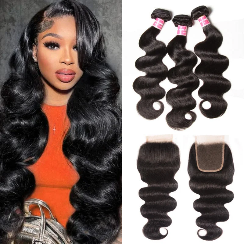 Wavy wig with a 180 - density for a full and thick appearanceSunber Hair Brazilian Body Wave 3 Bundles With Closure, Deals on Bundles of Brazilian Virgin Hair Weave