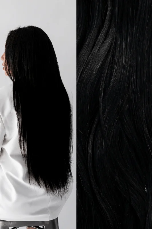 Human - hair wavy wig for a natural and luxurious feelWaved Hand Tied Weft #1 (Black Noir)