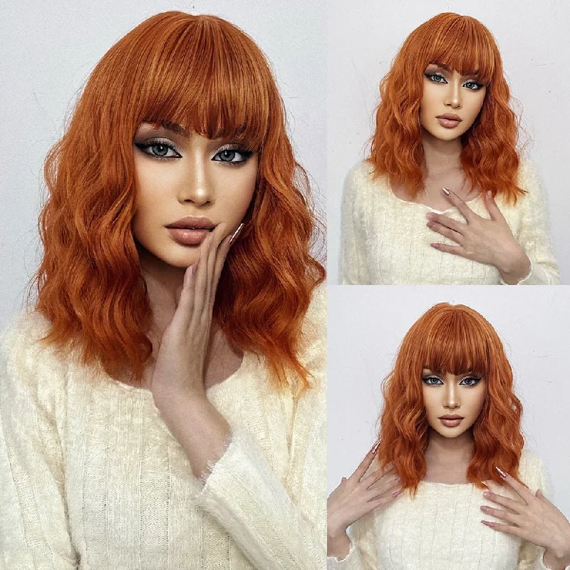 Wavy wig with a 180 - density for a full and thick appearanceWavy Ginger Copper Synthetic Wigs