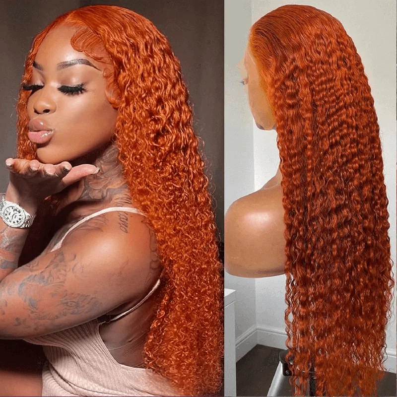 Curly wig with a water - wave texture for a unique and stylish choiceWesface Wigs Ginger Orange 4X4 Lace Closure Wigs Human Hair Jerry Curly Wigs for Black Women #350 Color Wigs