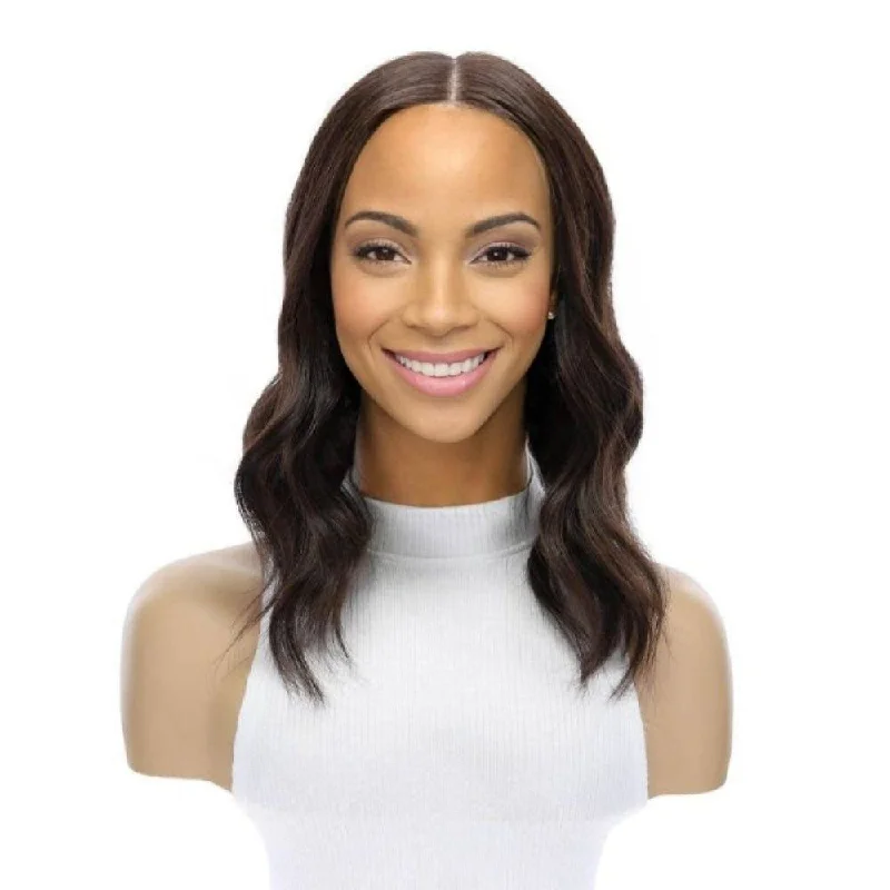 Short wig for daily office wear with a professional look16" Divine Lace Top Topper Dark Brown Wavy