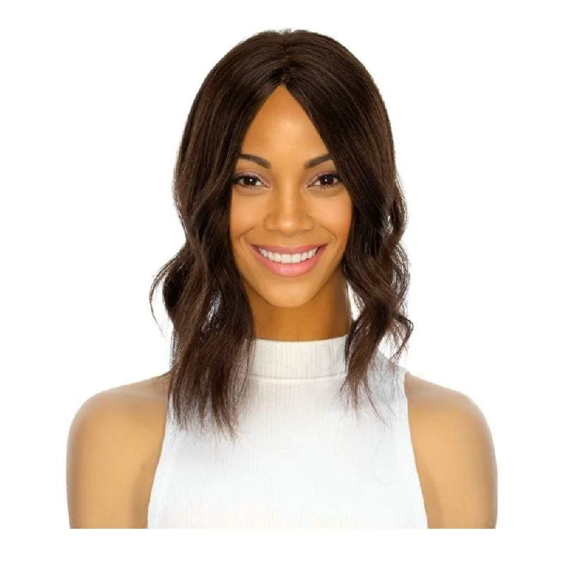 Adjustable - cap short wig for a customized and comfortable fit14" Topaz Lace Top Topper Dark Brown