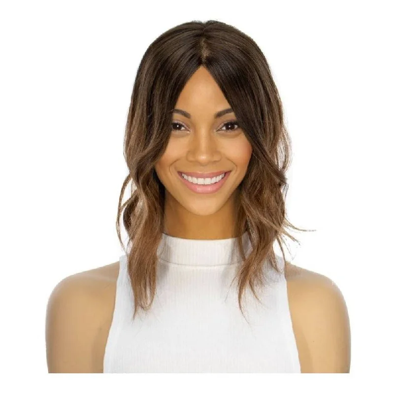 Short wig with a pre - plucked hairline for a more natural look14" Topaz Lace Top Topper Medium Brown Ombre