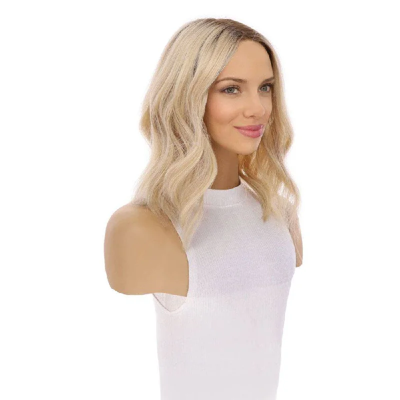 Petite short wig designed for a more delicate frame16" Divine Lace Top Topper Platinum Blonde