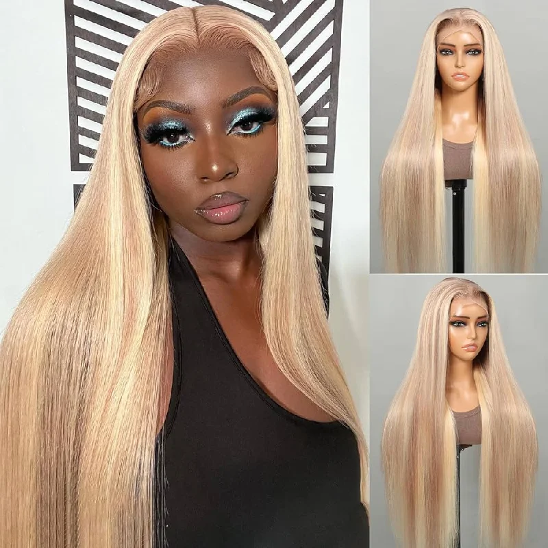 Wavy wig with a pre - bleached knot for a natural - looking scalpZarina | P10/613 Platinum Blonde Highlight Human Hair Lace Front Wig