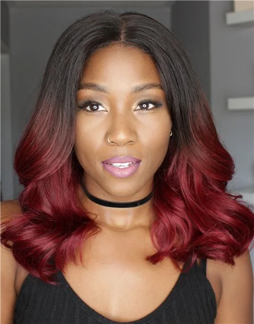 Glueless wig in a chestnut - brown color for a warm and rich appearance14-16 Inch Ombre Red Burgundy Wavy Glueless Human Hair Lace Wig / Closure Wig - Barbra LFW043