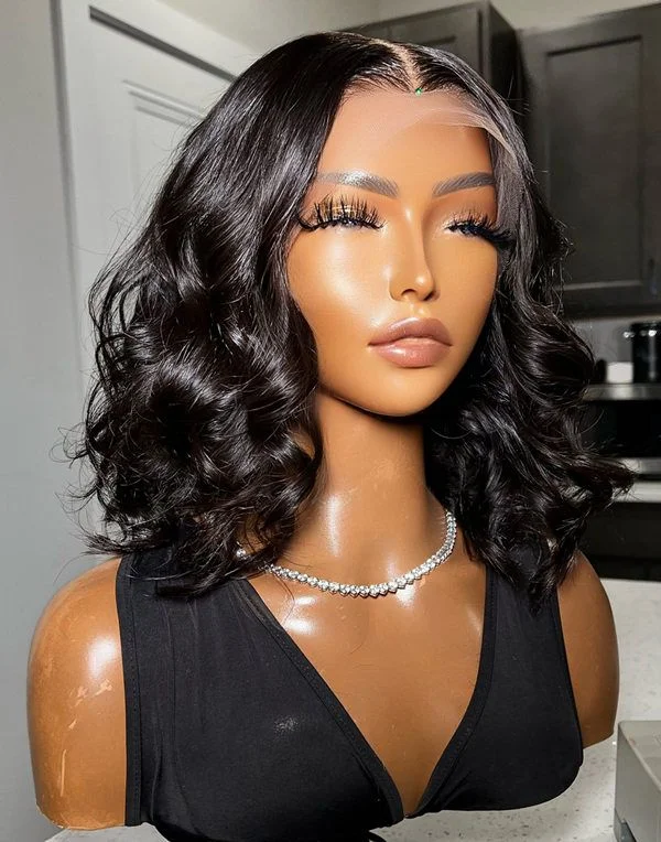 Glueless synthetic wig with a heat - resistant formula14-16 Inch Short Wavy Bob Glueless Human Hair Lace Wig / Closure Wig - DTS009