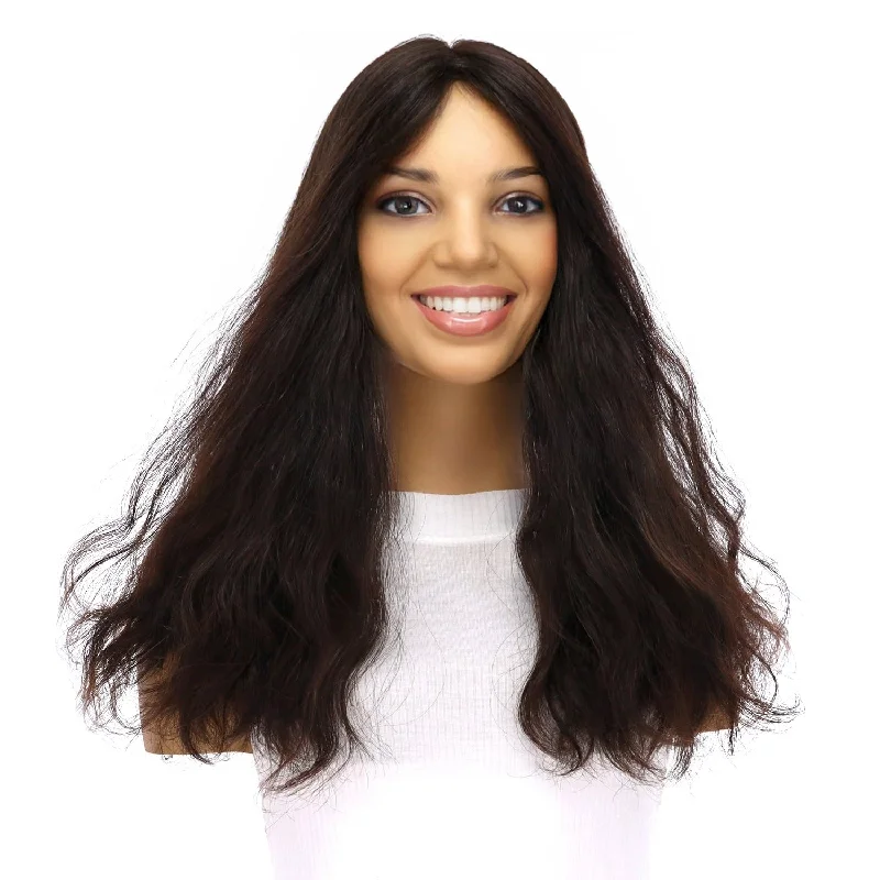 Medium - length wig in a jet - black color for a classic appearance18" Emerald Silk Top Topper Soft Black Wavy